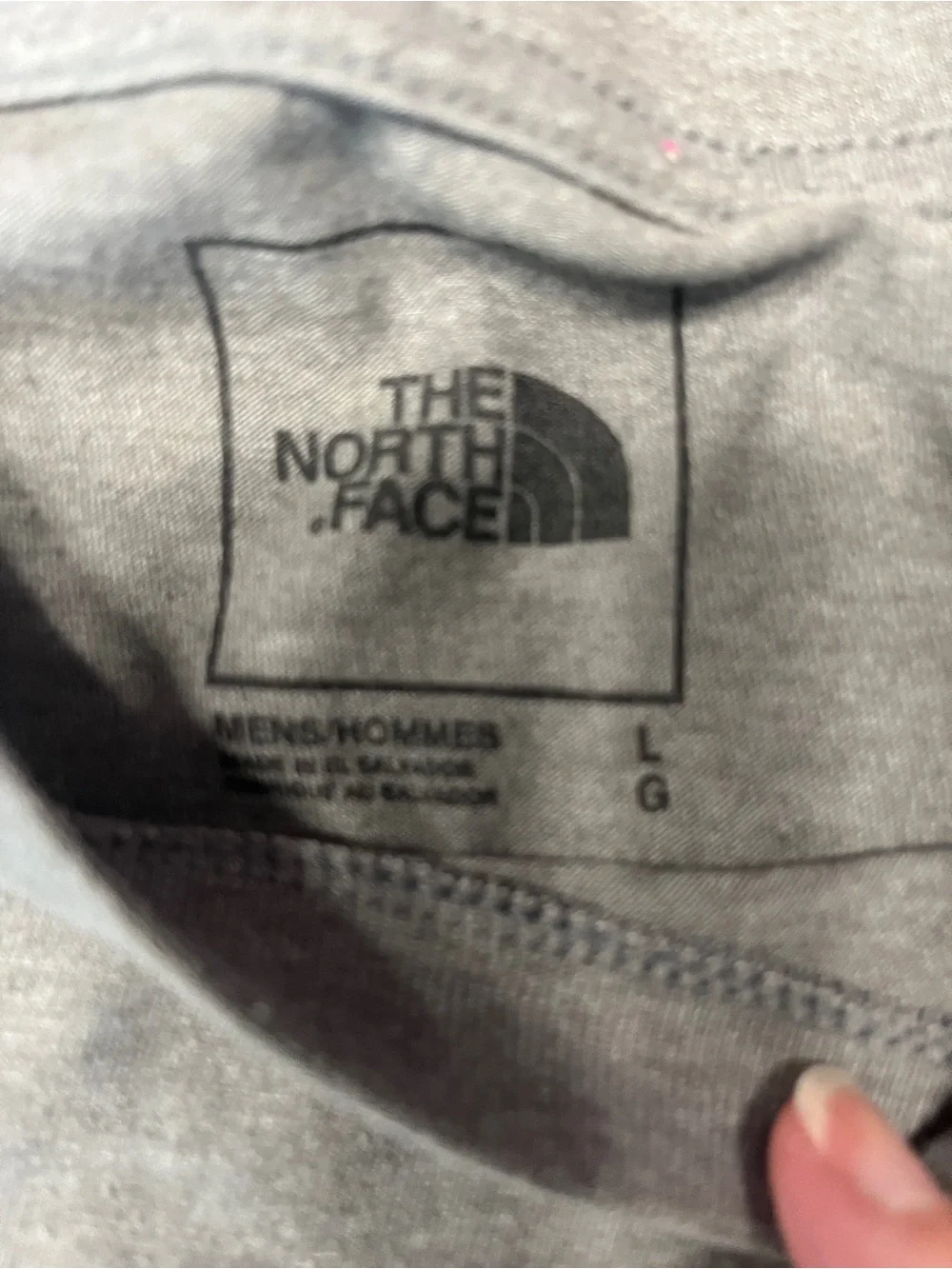 The North Face Gray Tee with Red, White & Blue Chest Stripes